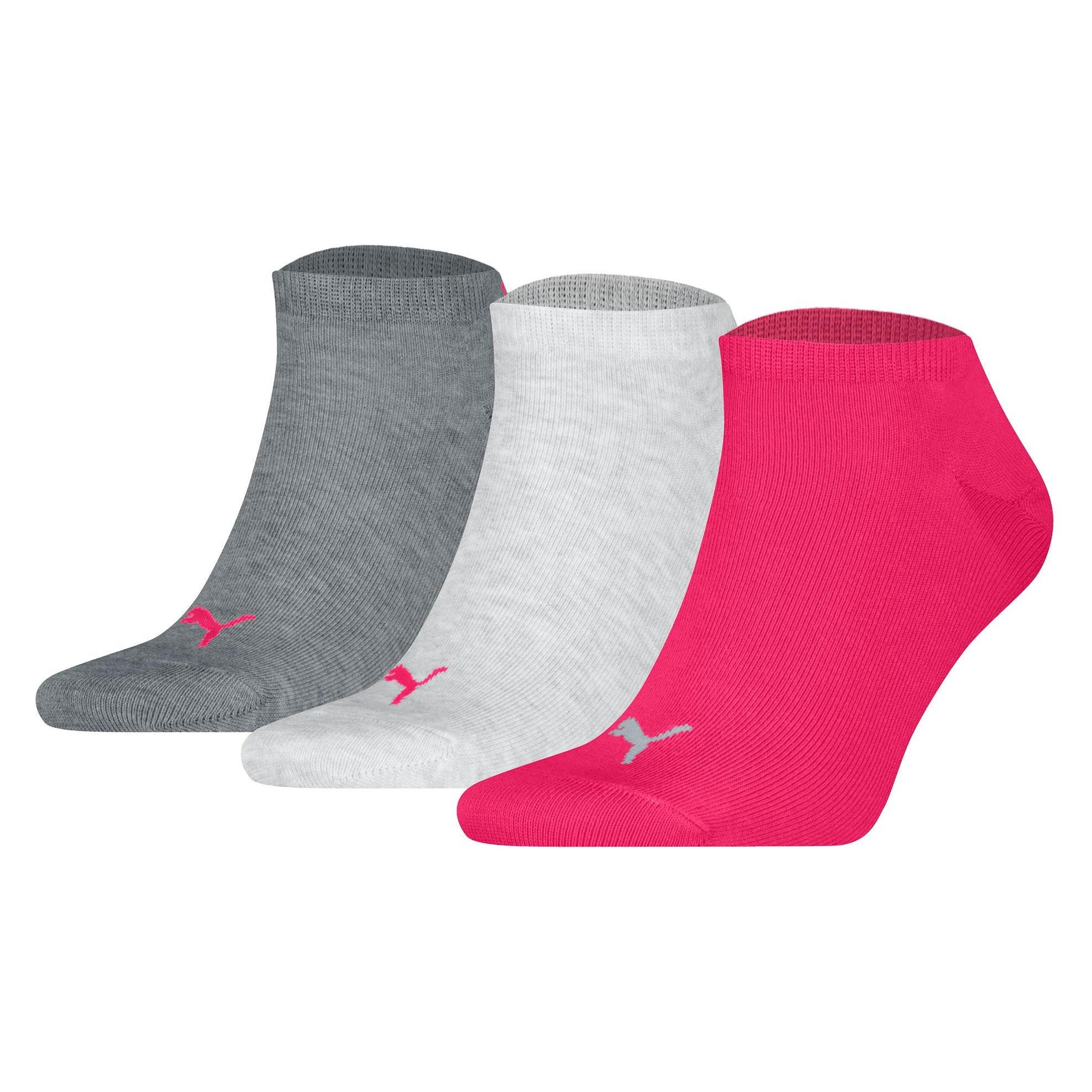 Puma, Unisex, Sokken, Sneaker Gewoon, Grijs, Roze, (Set Van 3, 35 - 38)