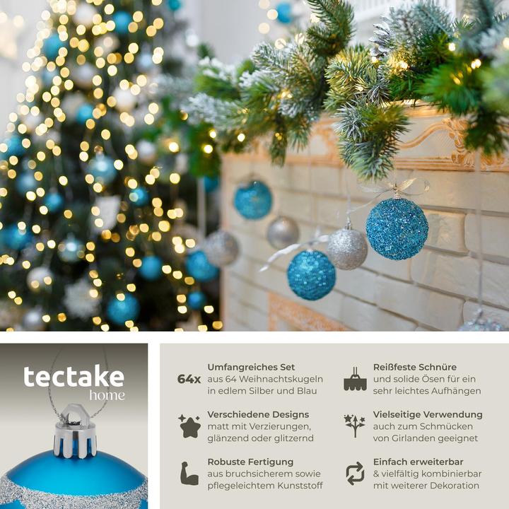 Produktbild tectake Weihnachtskugeln (64 -teilig)