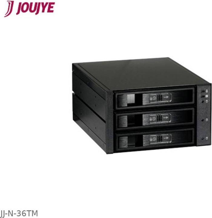 Actual product image Joujye JJ-N-36TM SATA-SAS I II III Enclosure 8.6cm x 14.6cm for 3XHDD 6.4cm-8.9cm 2.5inch-3.5" Black