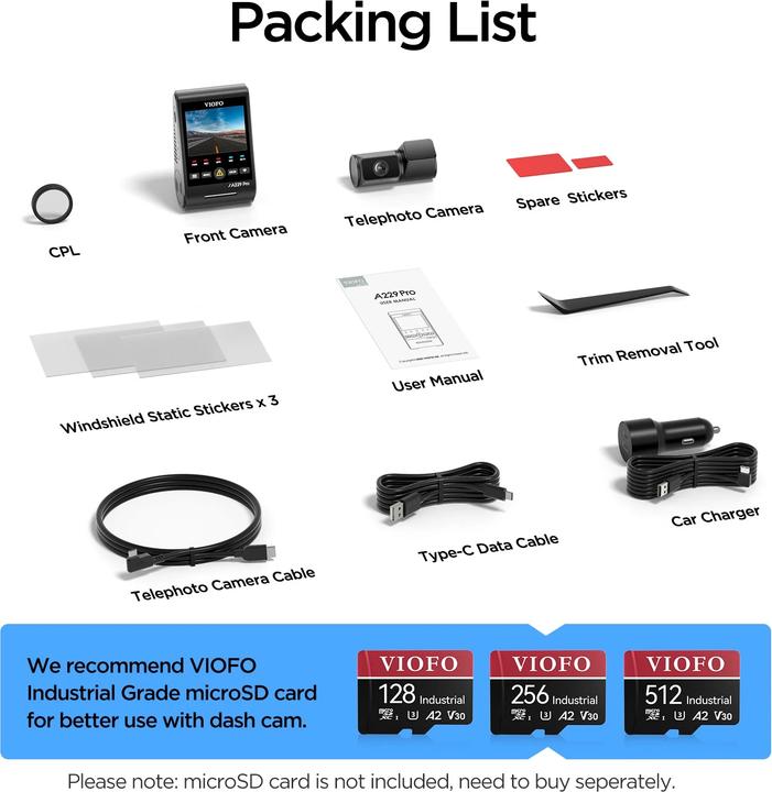 Image du produit Viofo A229 Pro Tele (Récepteur GPS, 4K)