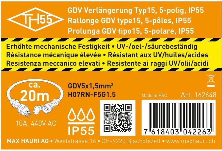 Immagine prodotto Max Hauri TH55 Estensione GDV H07RN IP55 (20 m, Tipo 15)