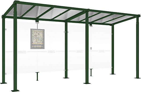 Actual product image SPL MILANO waiting shelter, without side panel, width 5040 mm, moss green.