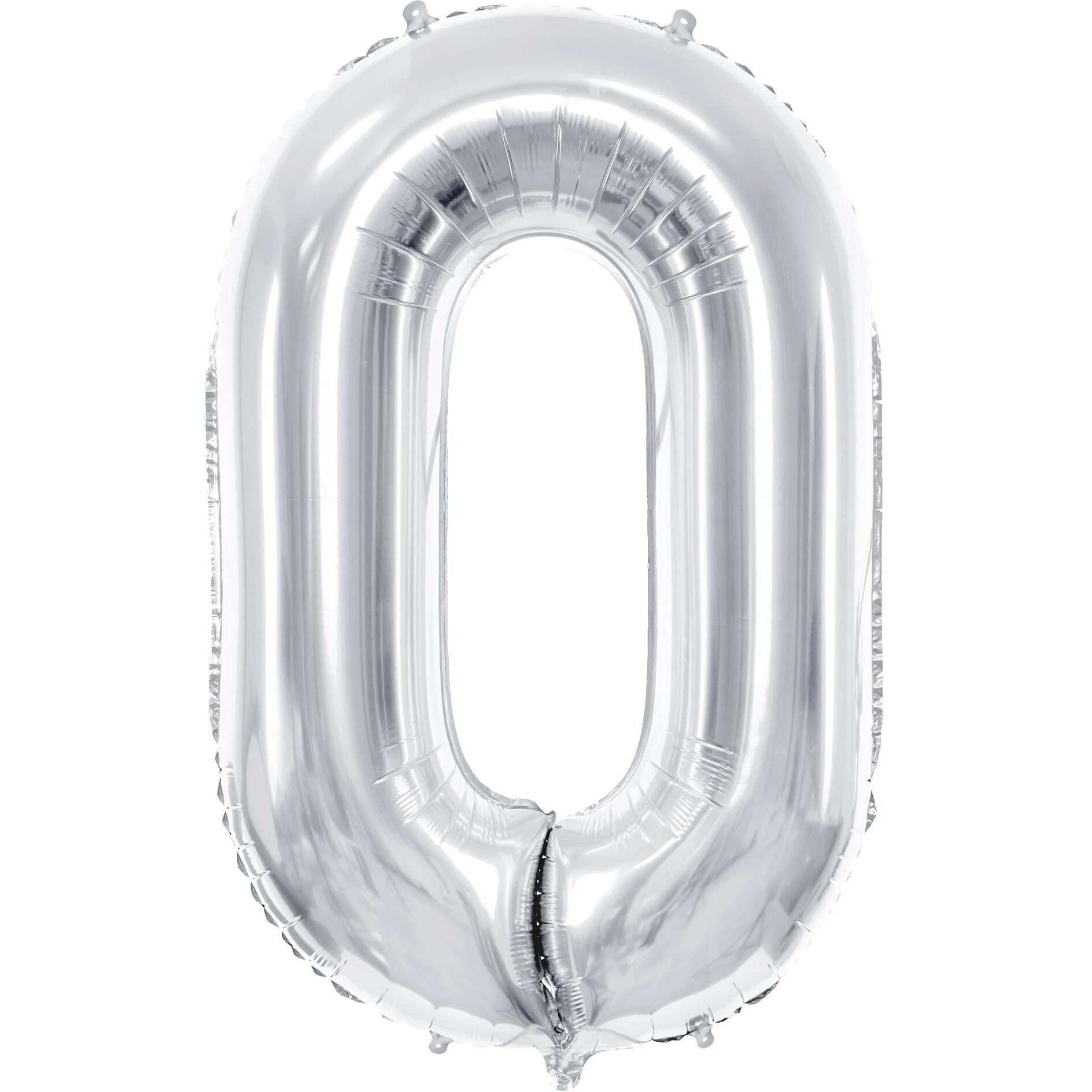 Partydeco Zahlenballon 0 Alu Silber 86cm