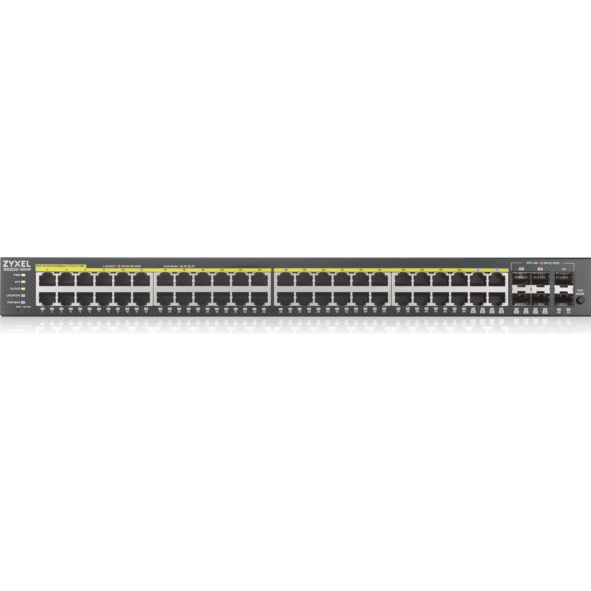 Thumbnail - Zyxel Switch 50x GE GS2220-5044Port+ 4xSFP/Rj (44 Ports), Netzwerk Switch, Schwarz