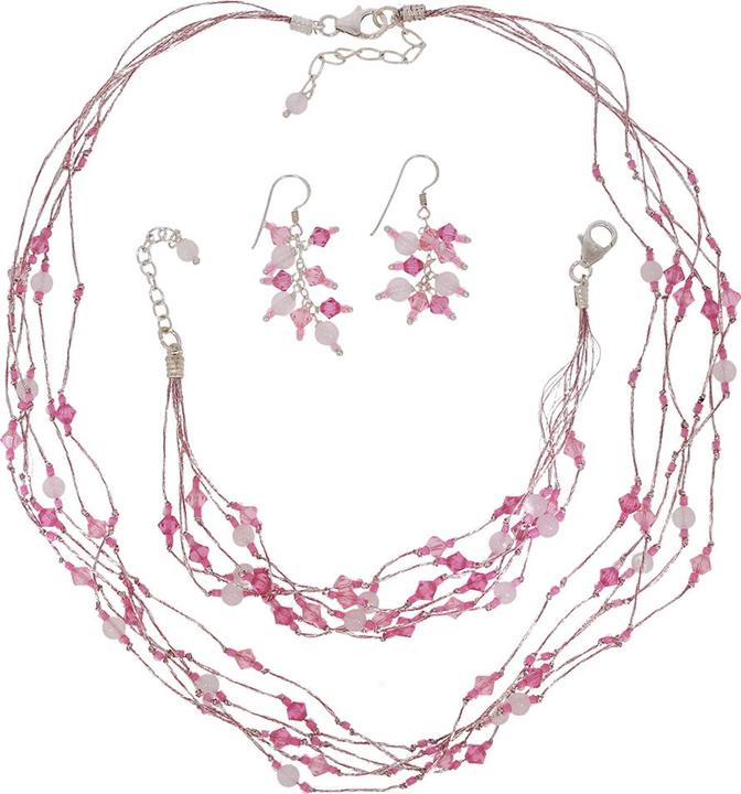 Actual product image Luxxos Set "with necklace earrings and bracelet with rose quartz". (925 Sterling silver)