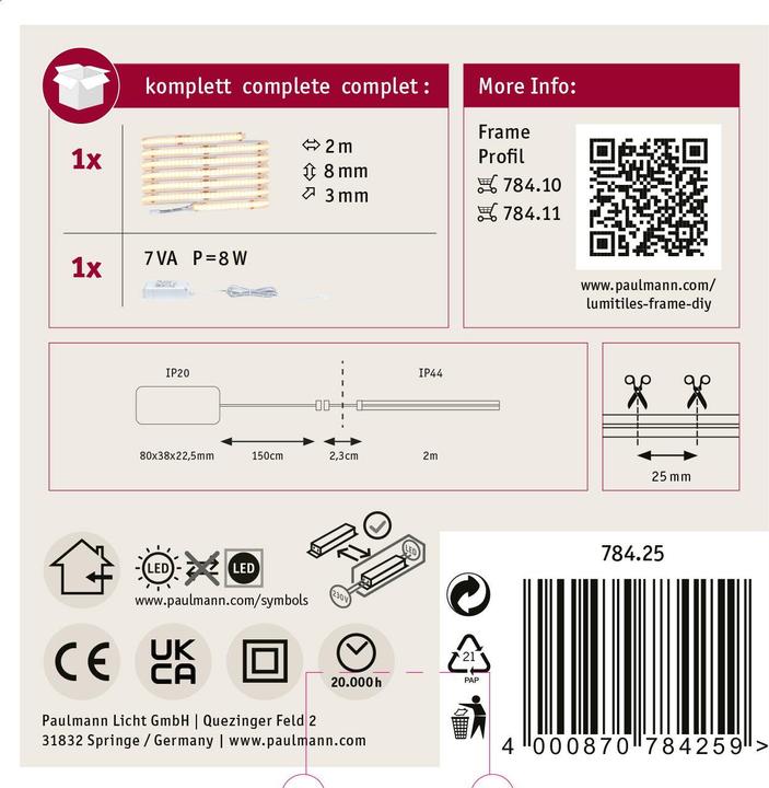 Produktbild Paulmann LumiTiles Slim Stripe COB (Warmweiss, 200 cm, Indoor)