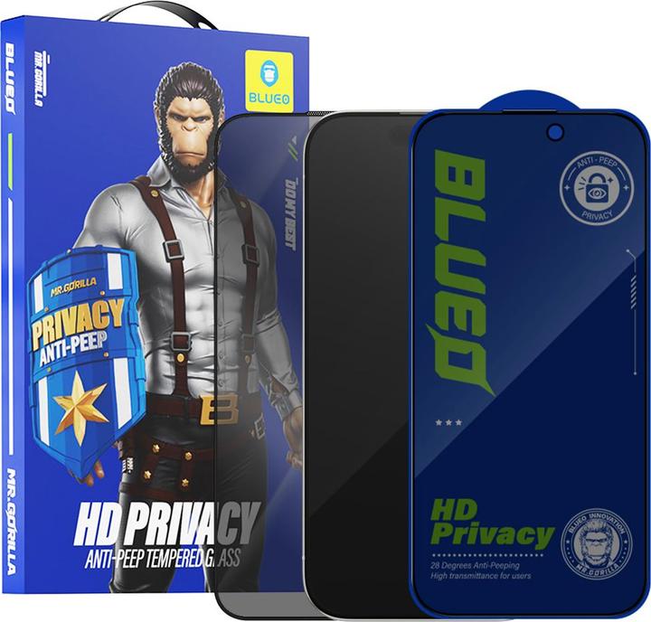 Actual product image Blueo - Anti-Peep Glass - iPhone 15 Pro - Black (1 Piece, Apple iPhone 15 Pro)