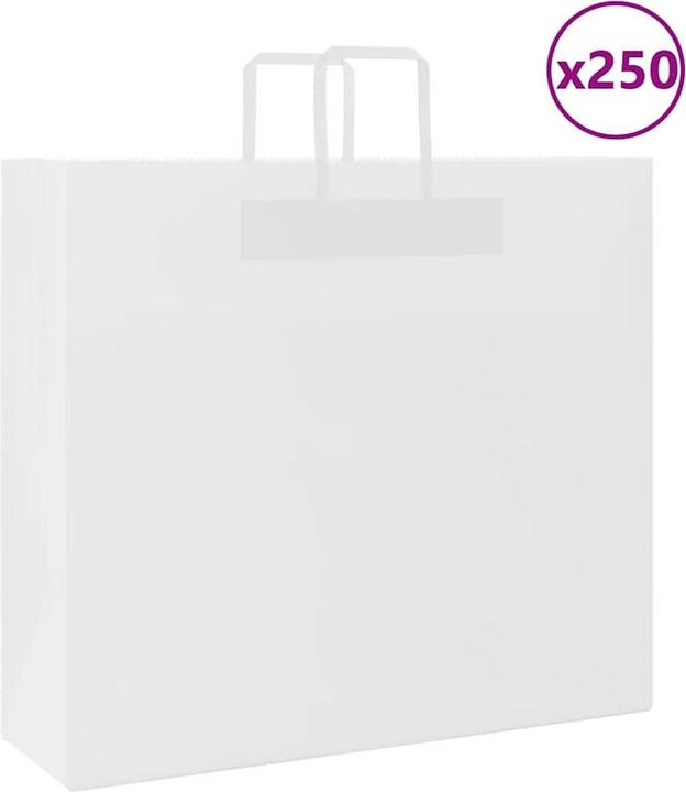 Produktbild VidaXL Kraftpapiertüten 250 Stk. mit Henkel Weiss 54x15x49 cm Papiertüte (Geschenktüte, 250 x)