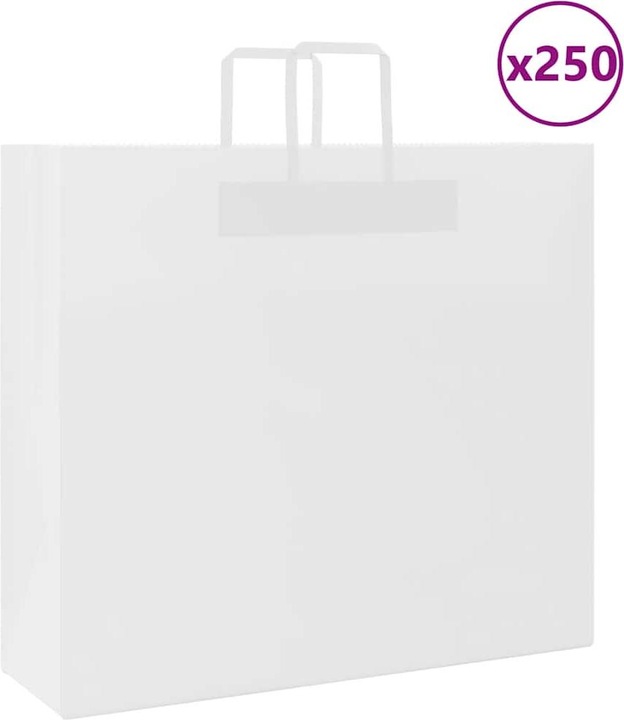 Produktbild VidaXL Kraftpapiertüten 250 Stk. mit Henkel Weiss 54x15x49 cm Papiertüte (Geschenktüte, 250 x)