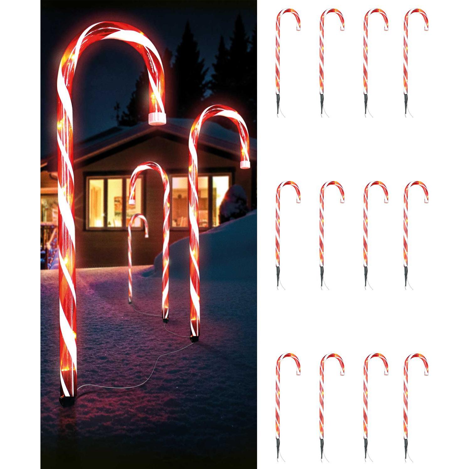 Thumbnail - Mojawo, Weihnachtsbeleuchtung, 12er Set LED-Gartenleuchtstäbe Zuckerstange Weihnachtsbeleuchtung