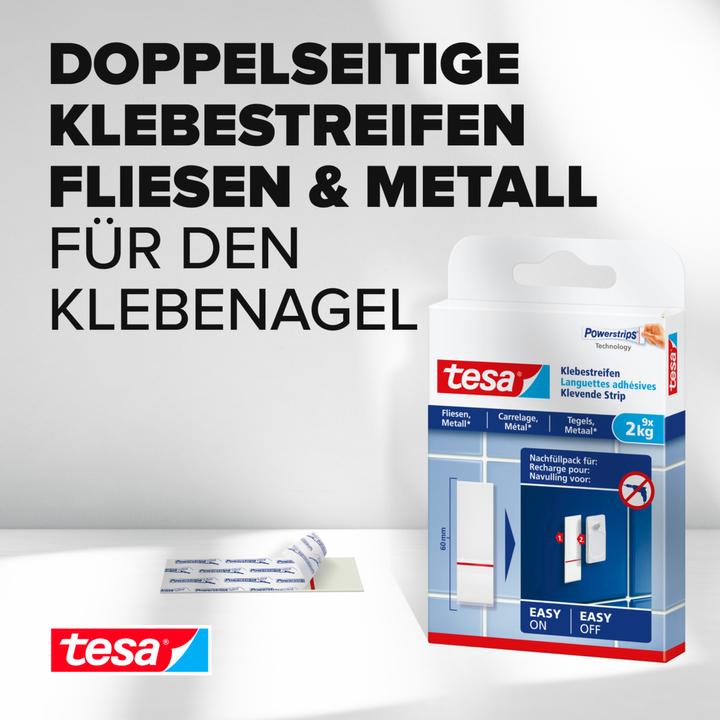Actual product image tesa Powerstrips for tiles & metal, 2kg holding power, 9x double-sided adhesive strips