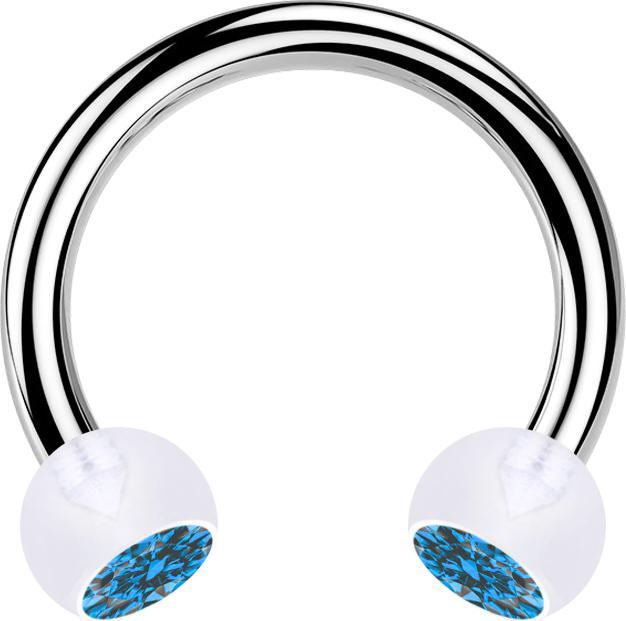 Produktbild Star Piercing Circular Barbell silber mit zwei Kugeln transparent Kristall hellblau (Kunststoff, Chirurgenstahl 316L, ohne Messing)