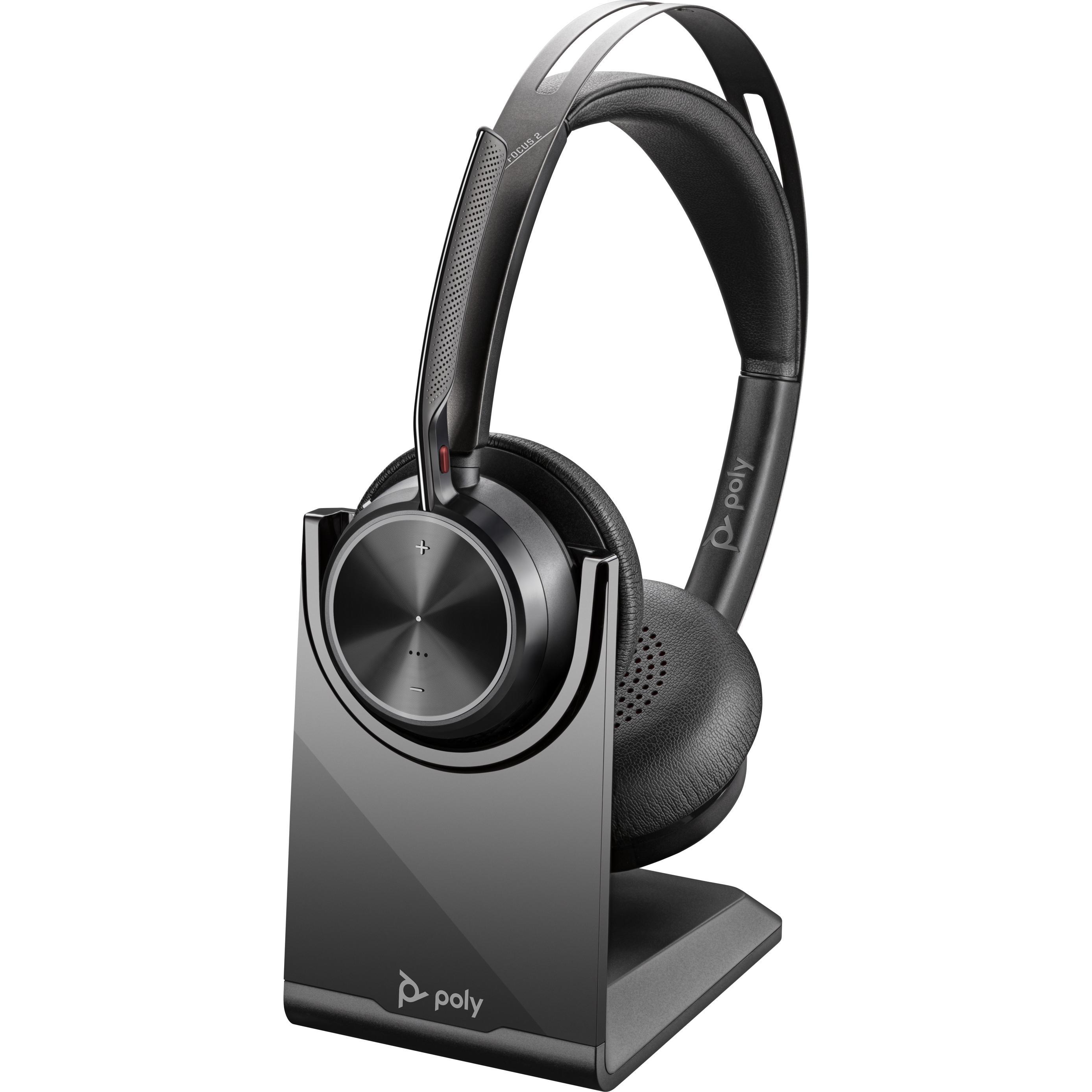 Poly Voyager Focus 2 (Kabellos, Kabelgebunden, USB-A), Office Headset, Schwarz