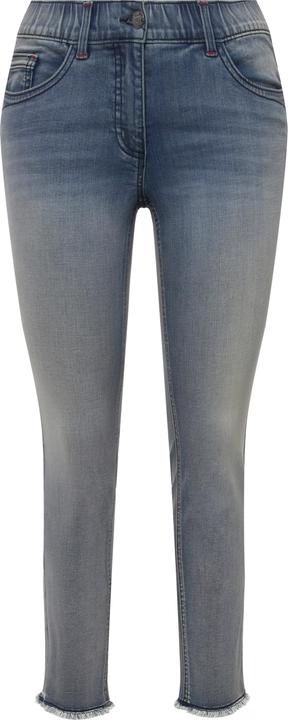 Immagine prodotto Ulla Popken Jeans modello Sarah con orlo sfrangiato, gamba aderente e cintura elastica (42)