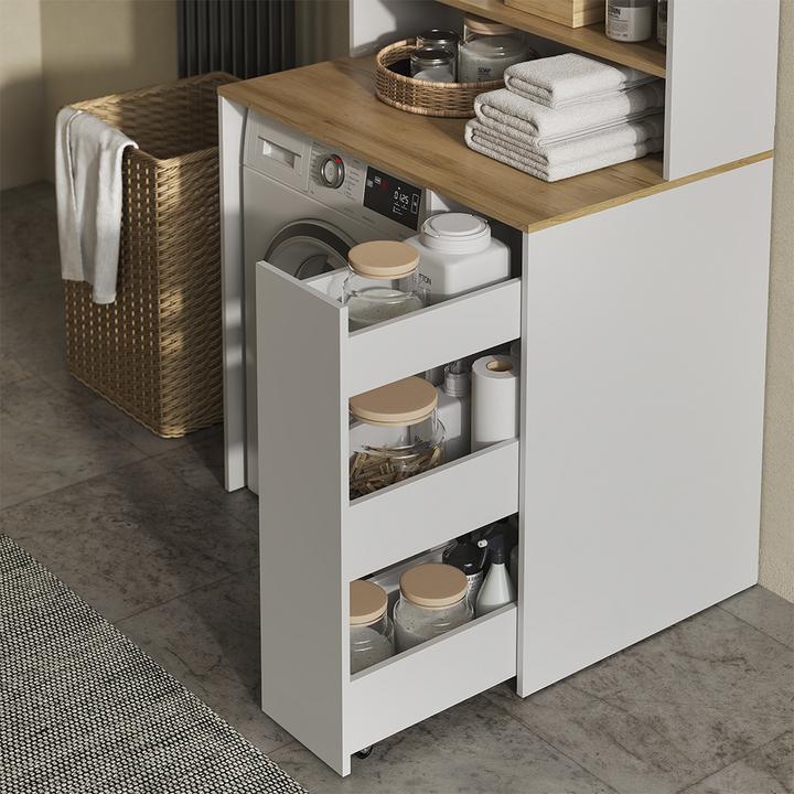 Produktbild Vicco Waschmaschinenschrank Viktor, Weiss/Artisan-Eiche, 93.6 x 88.2 cm 2 Teile mit Rollregal