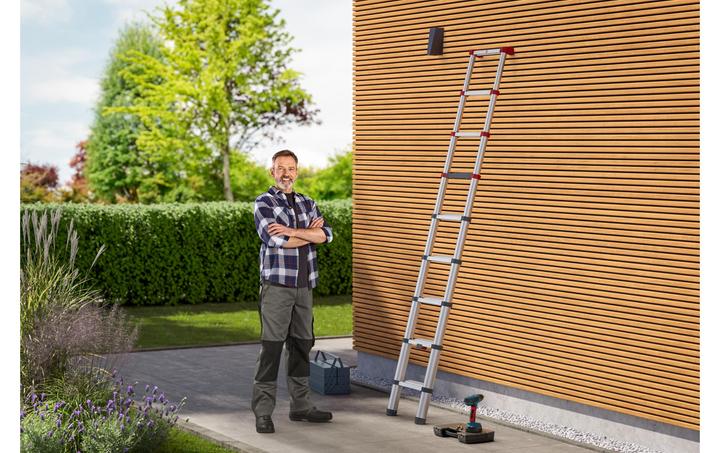 Actual product image Hailo Stepped telescopic single ladder Aluminium rungsSteps 9 max. total load 150 kg (Telescopic ladder, 265 cm)
