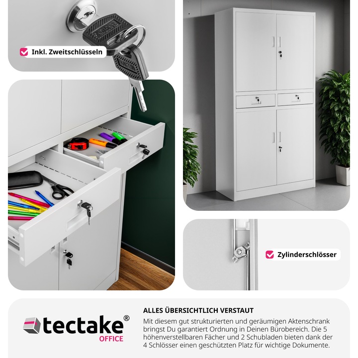 Produktbild tectake Aktenschrank (90 x 40 x 180 cm)
