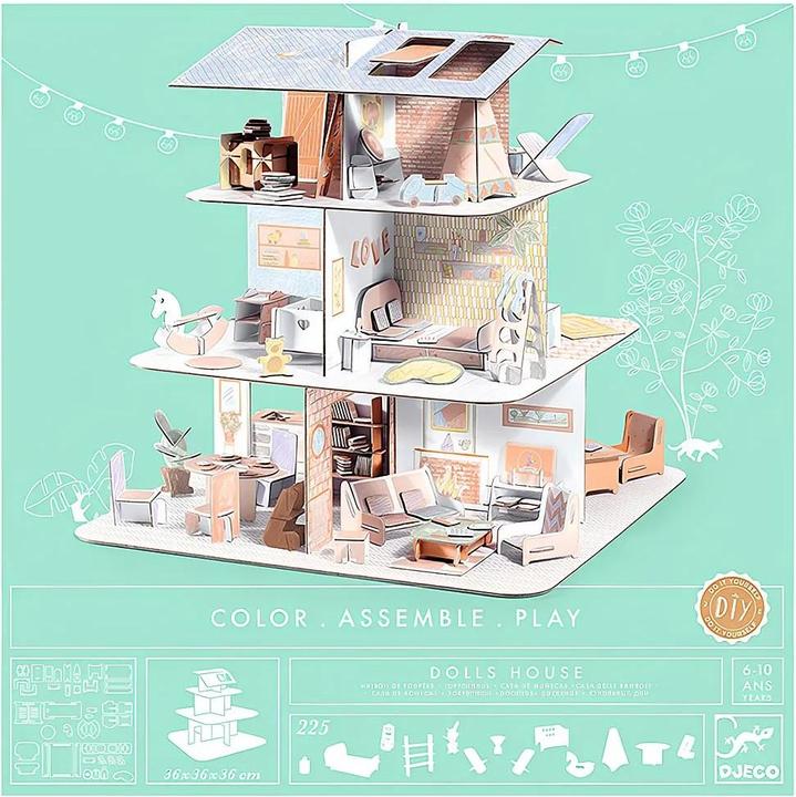 Actual product image Djeco 3D Bau- & Malset Puppenhaus