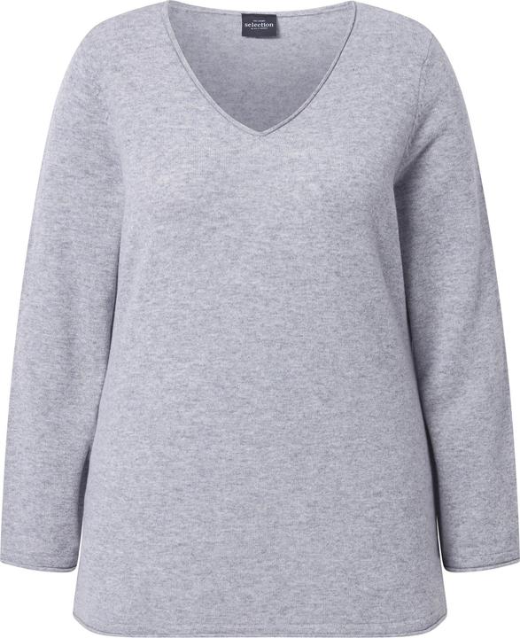 Produktbild Ulla Popken Merino-Pullover, Rollkanten, V-Ausschnitt, Langarm (42, 44)