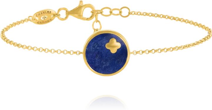 Image du produit Charles Garnier Bracelet LÉGENDE à Pendant rond & Trèfle en lapis-Lazuli & Argent Doré (17.50 cm, Argent)