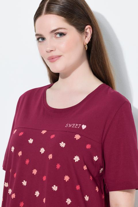 Image du produit Ulla Popken Pyjama 2 pièces, pantalon + haut à fleurs avec broderie, décolleté rond et manches courtes (42, 44)