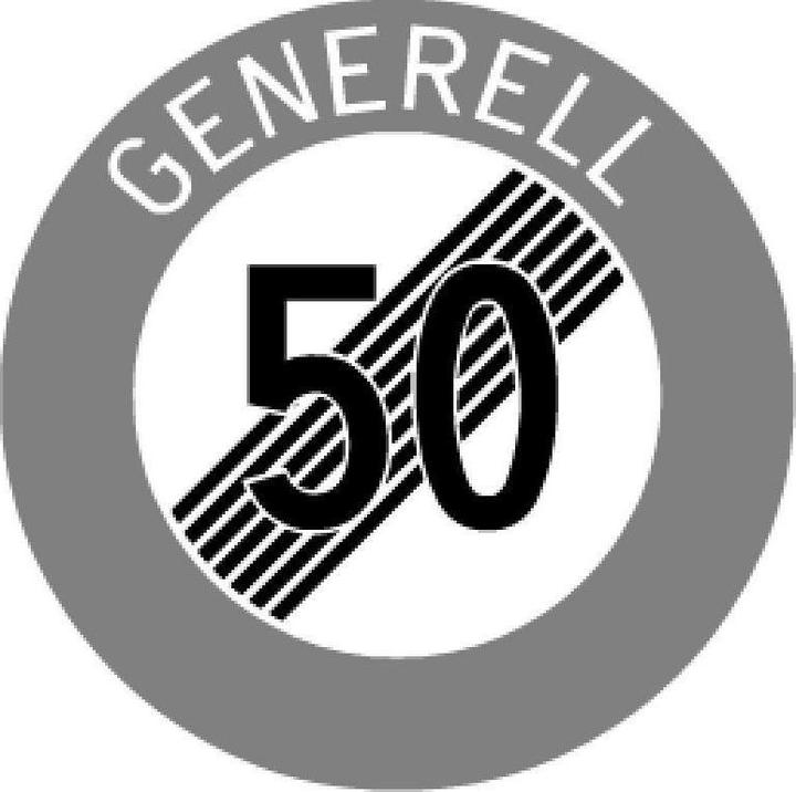 BRW Signaltafel Ende Höchstgeschwindigkeit 50 Generell 2.53.1