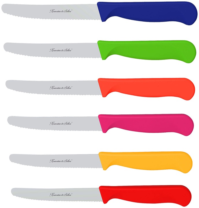 Produktbild Rosenstein & Söhne 6er-Set bunte Frühstücksmesser mit Wellenschliff (11.40 cm)