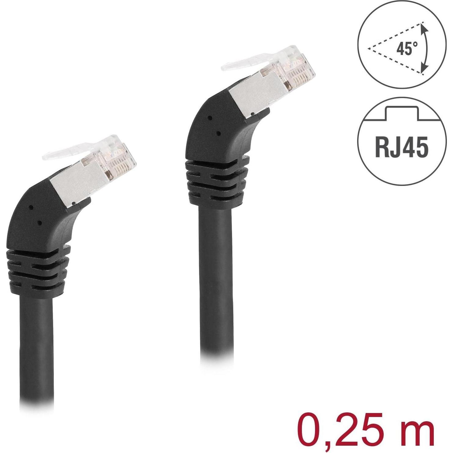 Thumbnail - Delock Patchkabel 45° unten gewinkelt Cat 6A, S/FTP, 0.25 m Schwarz (S/FTP, CAT6a, 0.25 m), Netzwerkkabel