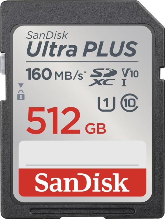 Produktbild SANDISK SDXC Ultra PLUS 512GB (Class10/V10/UHS-I/160MB/s) SDXC-Karte 512GB Class 10, UHS-Class 1 (512 GB, SDXC, U1, UHS-I)