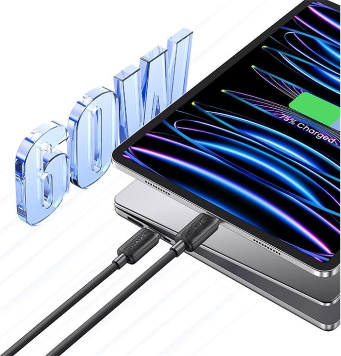 Produktbild Usams Cable KY Series US-SJ701 60W USB-C to USB-C 3m black (3 m, 60 W)
