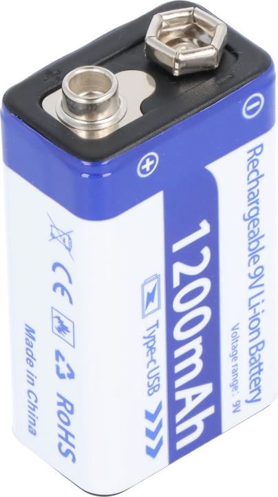 Actual product image AccuCell 9V battery pack with USB-C charging connection (1 pcs., 9V Block, 1200 mAh)