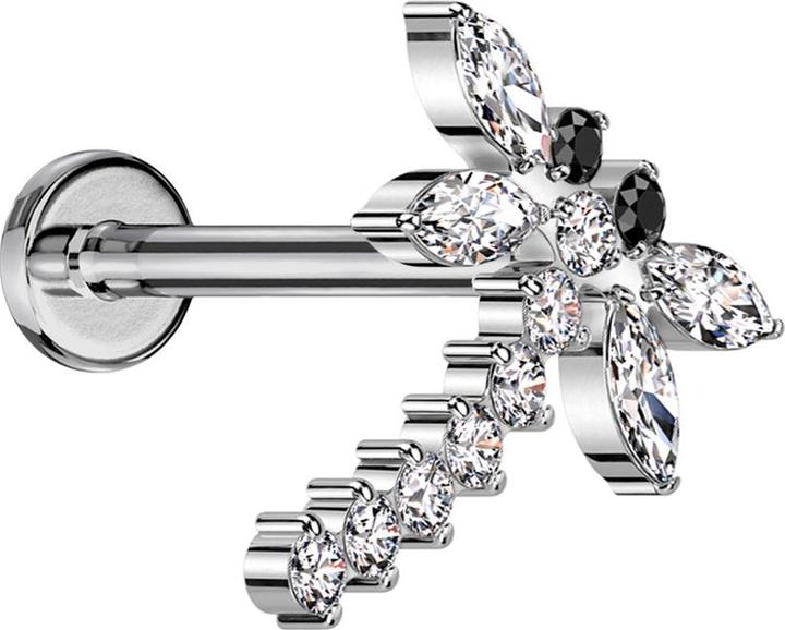 Actual product image Star Piercing Micro Threadless Labret silver Dragonfly silver Crystals silver (without brass, Titanium)