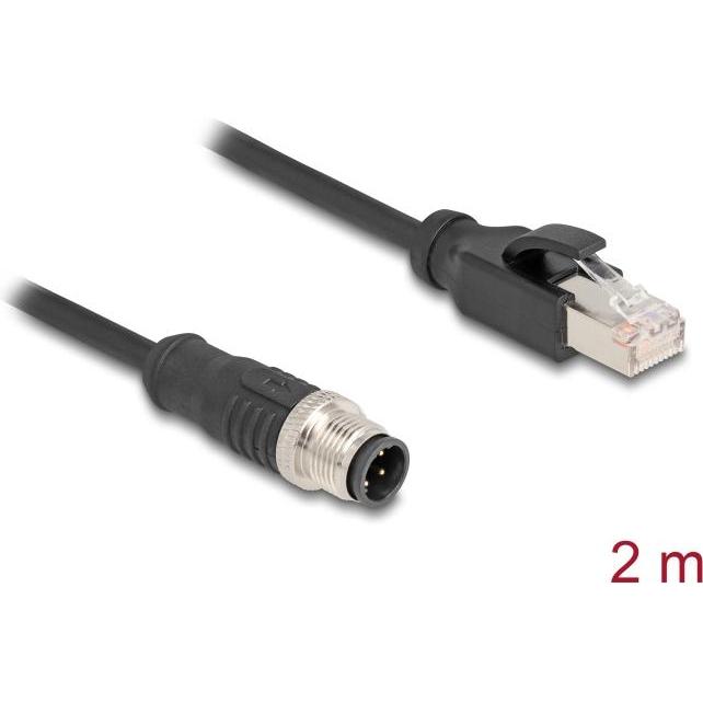 Delock M12 Kabel D-kodiert 4 Pin Stecker zu RJ45 Stecker PVC (S/FTP, CAT5e, 2 m), Netzwerkkabel