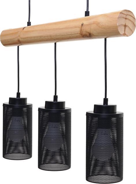 Actual product image Swisshandel24 Hanging Lamp, Industrial Vintage Solid Wood Metal Black - 3 Tube Lamp Shades (E27)