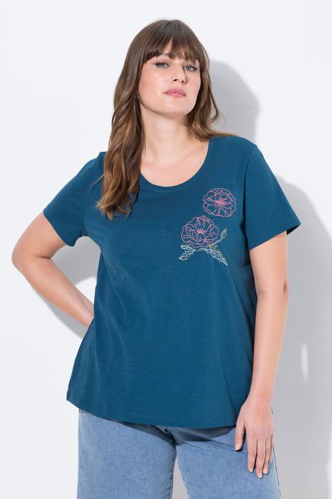 Produktbild Ulla Popken T-Shirt, Mohn-Stickerei, Rundhals, Halbarm (50, 52)
