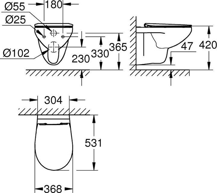 Image du produit Grohe WC suspendu à chasse d'eau Bau Keramik, avec siège, variante Slim, Soft-Close