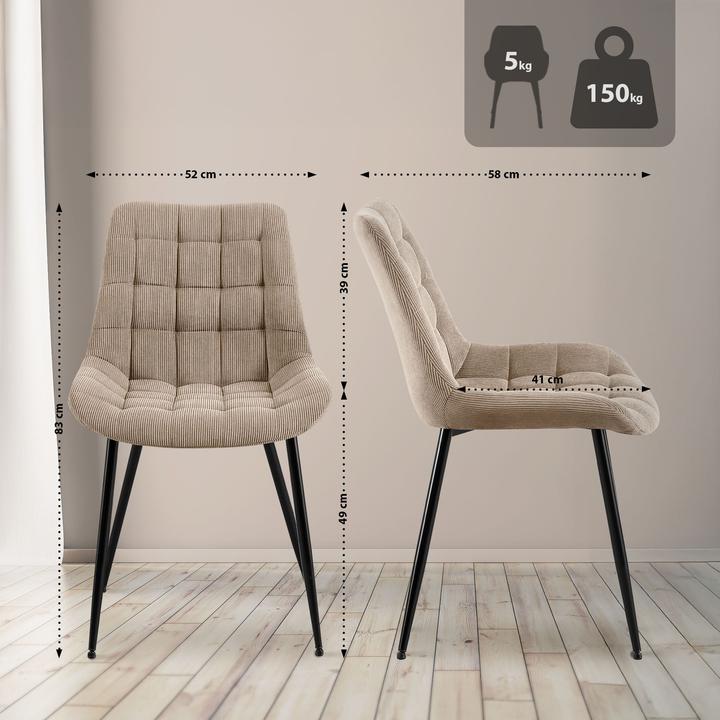 Actual product image CLP Sardna dining chair upholstered in corduroy with backrest