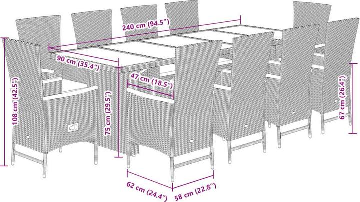 Produktbild vidaXL Garten Essgruppe (240 x 90 x 75 cm)