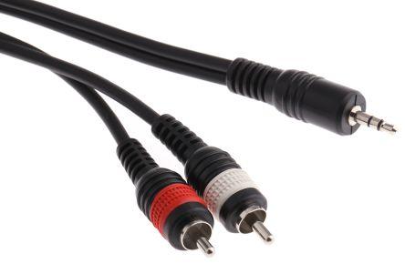 Image du produit RS PRO Câble auxiliaire, jack stéréo, 3,5 mm / RCA x 2 prise mâle prise femelle L. 5m noir (5 m)