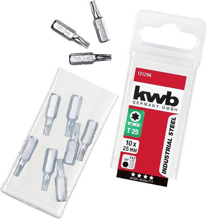 Produktbild kwb 121296 TX-Bit T 25 Stahl C 6.3 10 St. (Sechskant (hexagonal), Innensechsrund TX)