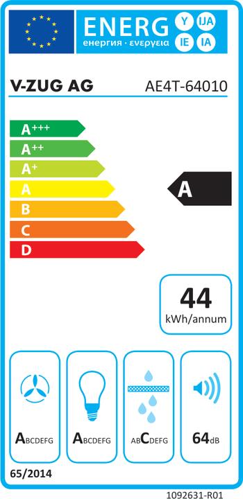 Label énergétique V-ZUG AiroClearEncastrement V4000 (Hotte intégrée)
