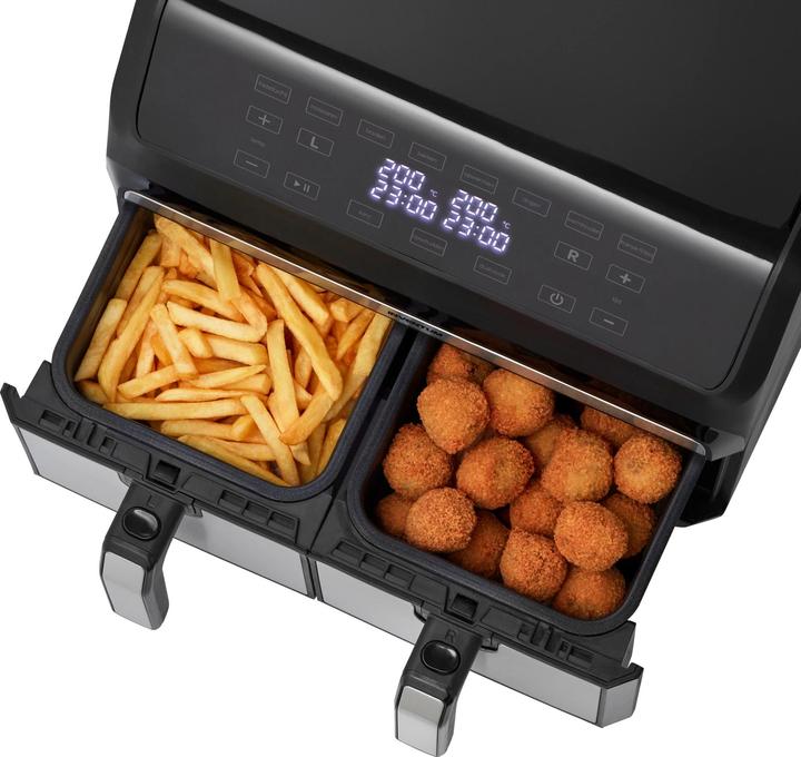 Produktbild Inventum GF800HLD - Dubbele airfryer - Heteluchtfriteuse - Inhoud 2 x 4 liter - Zwart/RVS