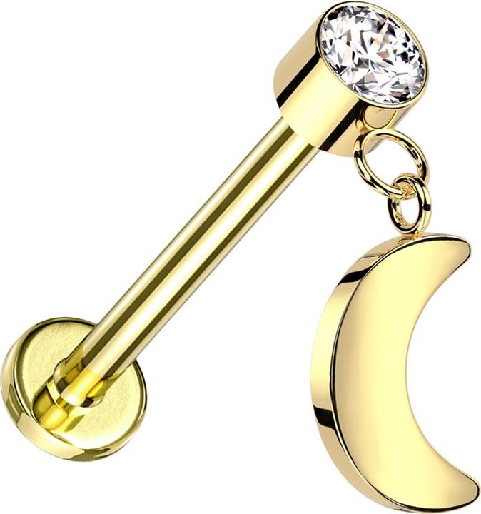 Produktbild Star Piercing Micro Threadless Labret vergoldet Zylinder vergoldet Kristall silber Anhänger Mond vergoldet (Titan G23, ohne Messing)