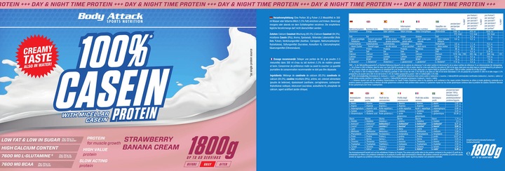 Actual product image Body Attack 100% Casein Protein (1800g can) (Nature, 1 pcs., 1800 g)