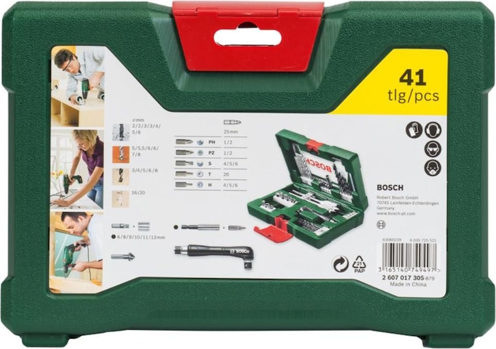 Productafbeelding Bosch Zubehör Bitset boorset V-Line Box. 41-delig (4, 5, 6, 6 mm, PH2, HEX4, PZ2, PH1, PZ1, T20, 10,0 mm, 8 mm, 9 mm, HEX5, 11mm, 13 mm, HEX6)