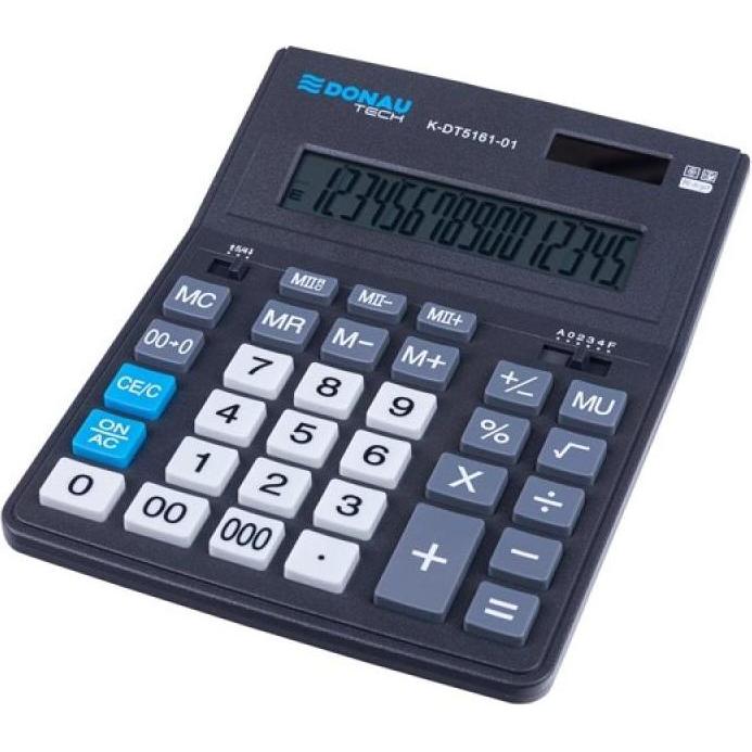 Donau, Taschenrechner, Bürorechner tech, 16-stelliges display, masse 201x155x35mm, schwarz (Batterien, Solarzellen)