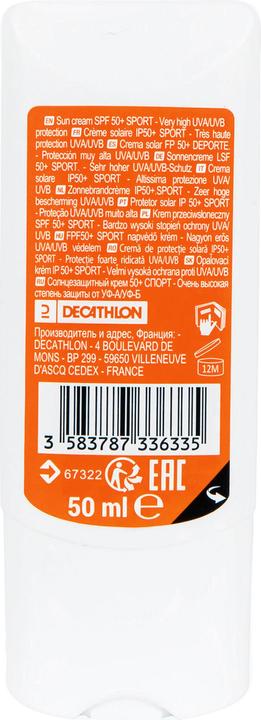 Image du produit Decathlon protection solaire sport spf 50+ 50ml 342525