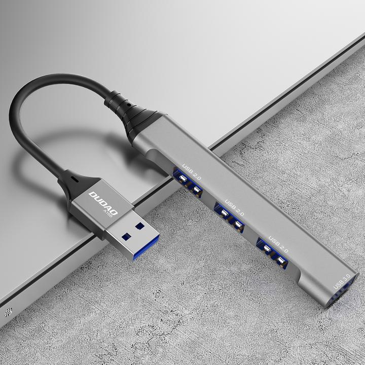 Produktbild Dudao HUB 4in1 USB-A - 4x USB-A (3 x USB2.0 / USB3.0) 6.3cm black (A16B) (USB-A, 4 Ports)