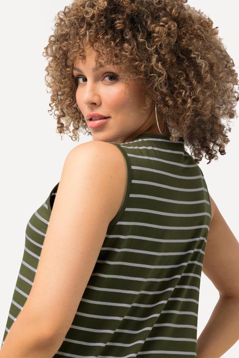 Actual product image Ulla Popken 2 Pack of V-Neck Cotton Knit Tanks - Stripe, Solid (46, 48)