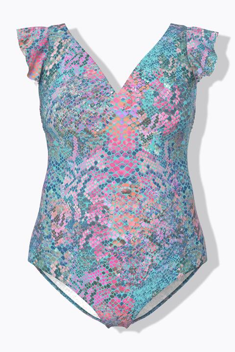 Image du produit Ulla Popken Maillot de bain python à manches volantées et bonnets souples (54)